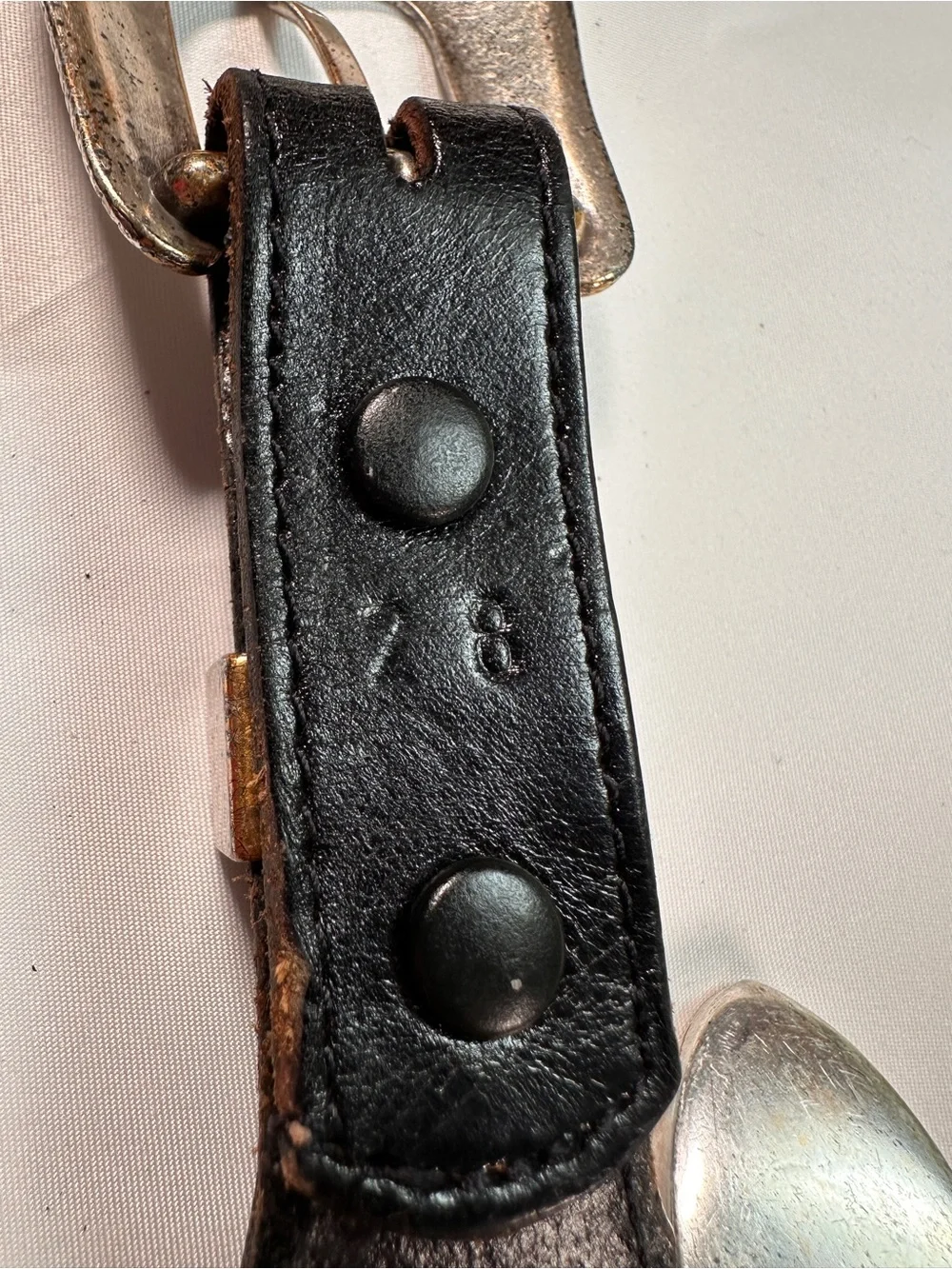 M&P Black Leather Belt with Silver Western Buckle and Red Heart Accents